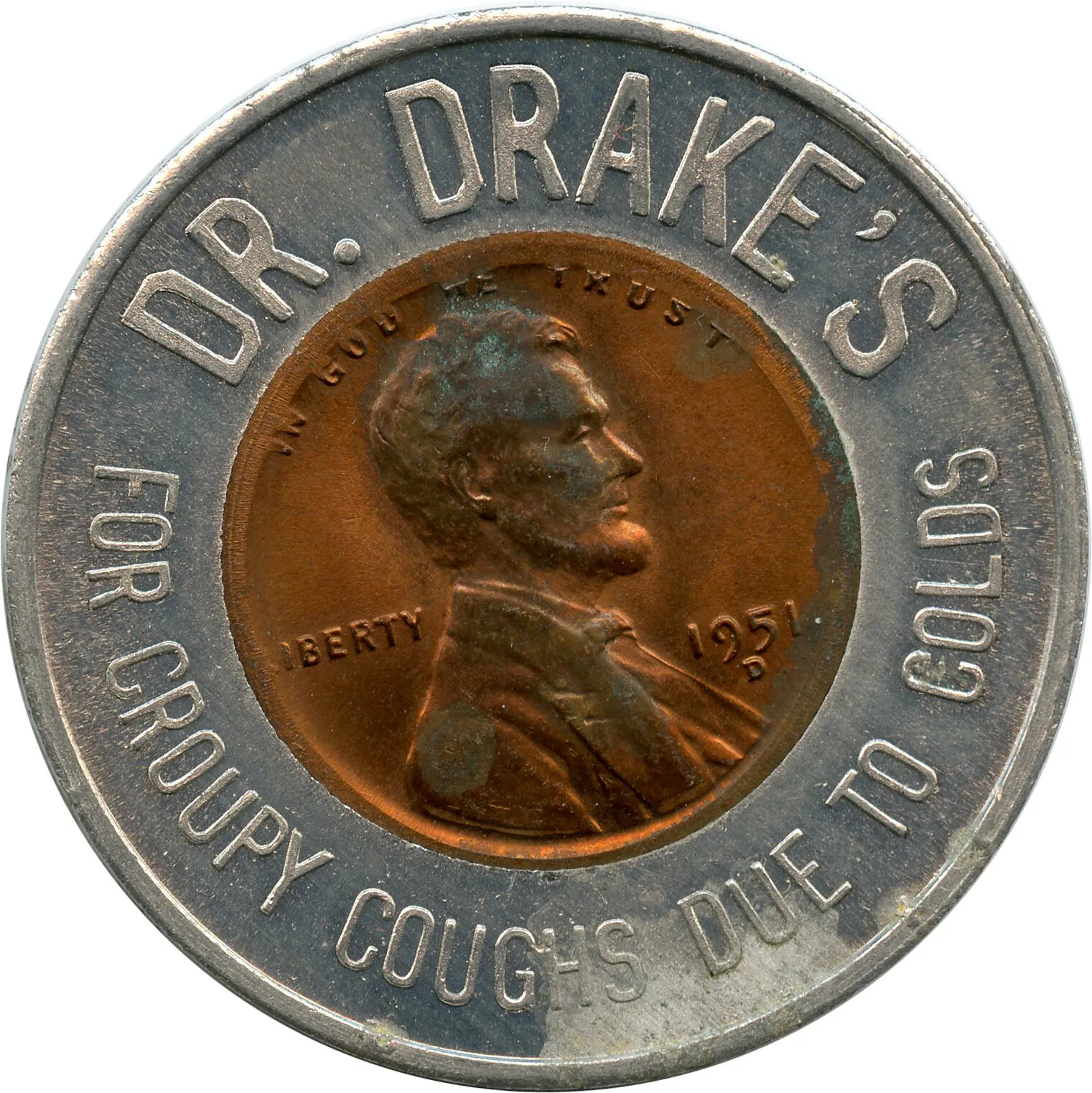 1951-d Dr. Drake's Cough Relief Findlay, Ohio Oh Wheat Penny Encased Cent
