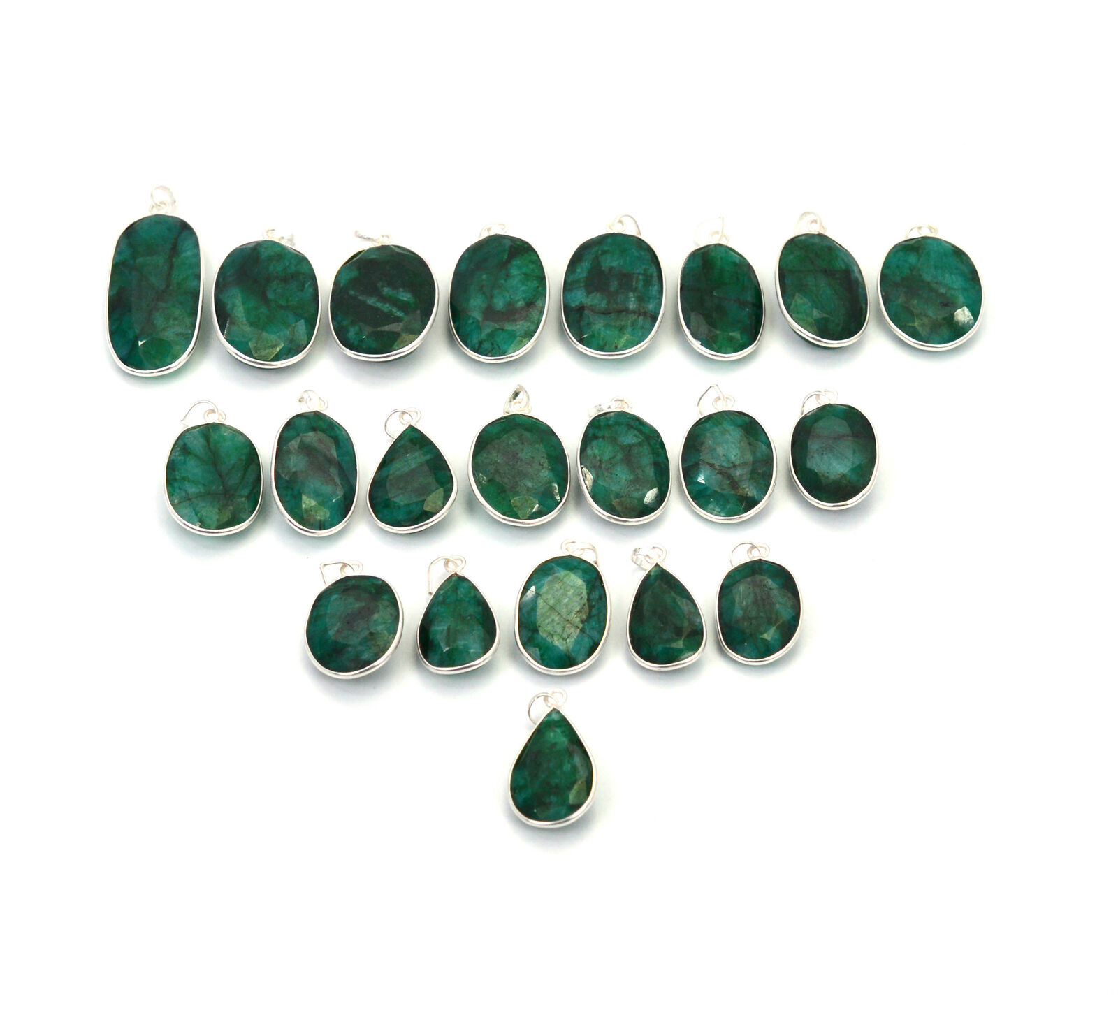 Wholesale 21pc 925 Solid Sterling Silver Faceted Green Emerald Pendant Lot V424