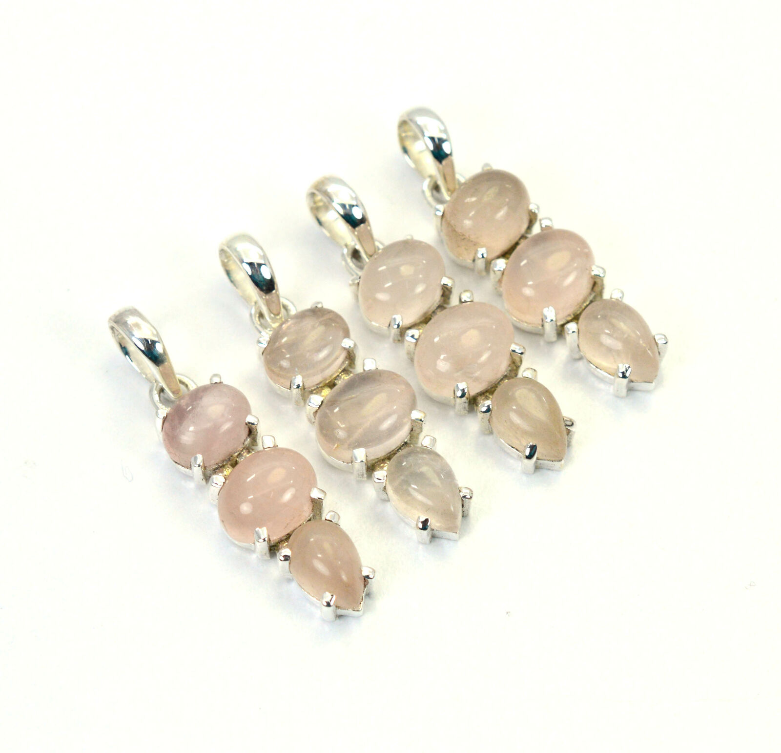 Wholesale 4pc Solid Sterling Silver Pink Rose Quartz Chain Pendant K812