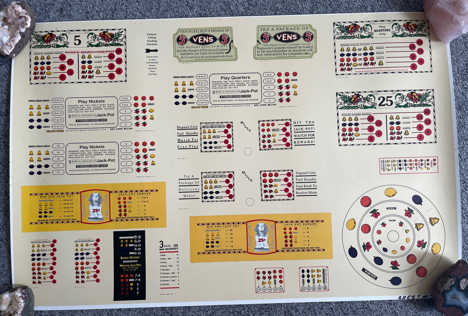 Vintage Full Sheet Casino Slot Machine Label  Hard Stock Paper Rare !!!!