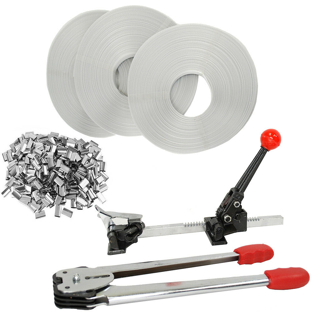 Strapping Tool Complete Kit+metal Seals + 4 Poly Strap Banding Rolls Supply Set