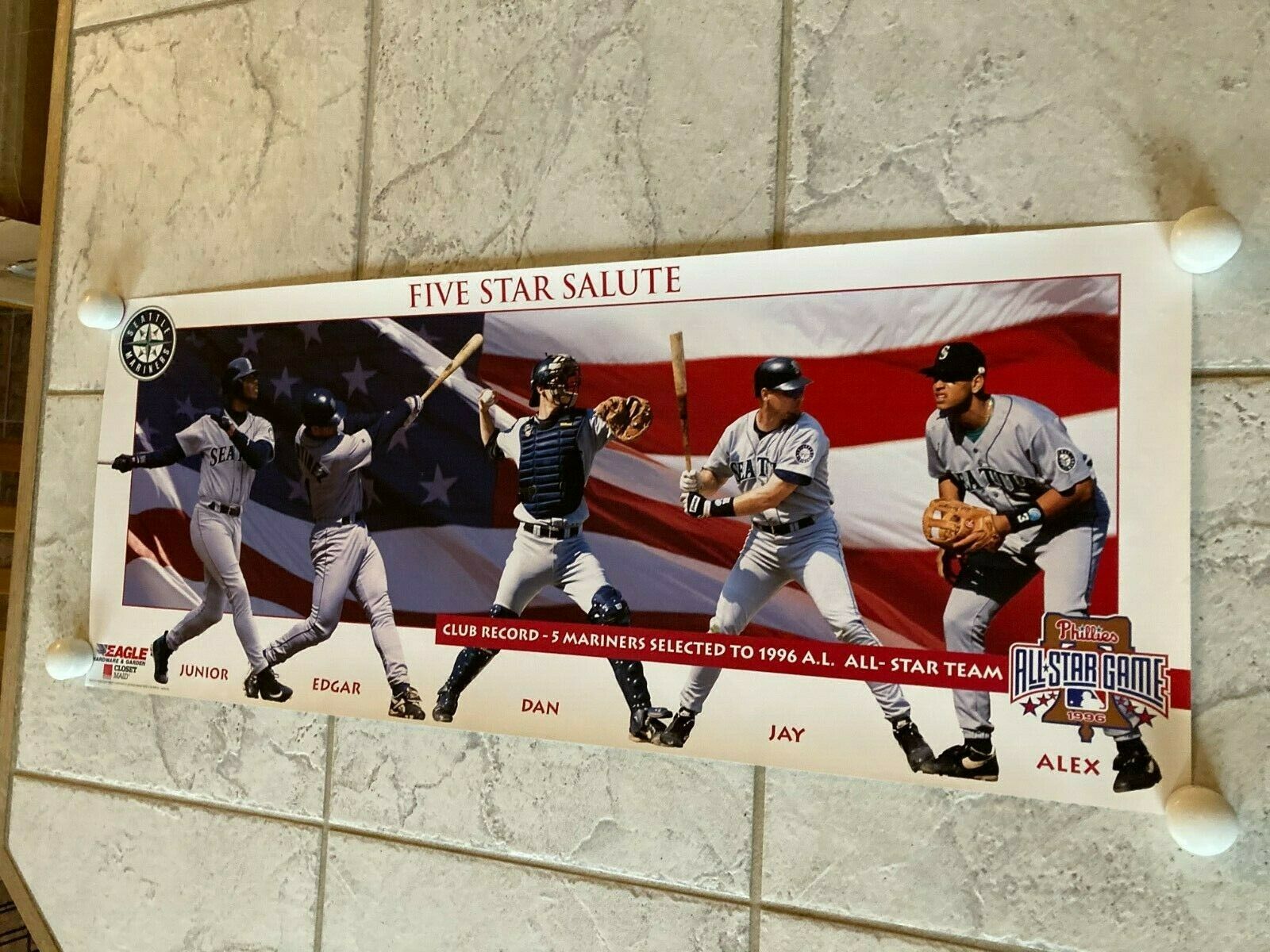 1996 Five Star Salute All Star Game Poster 12x30 Griffey Edgar Arod Jay Mariners