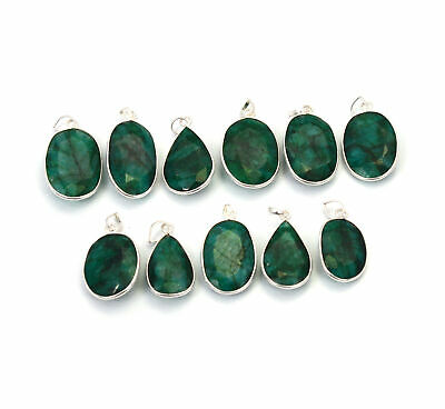 Wholesale 11pc 925 Solid Sterling Silver Faceted Green Emerald Pendant Lot W016