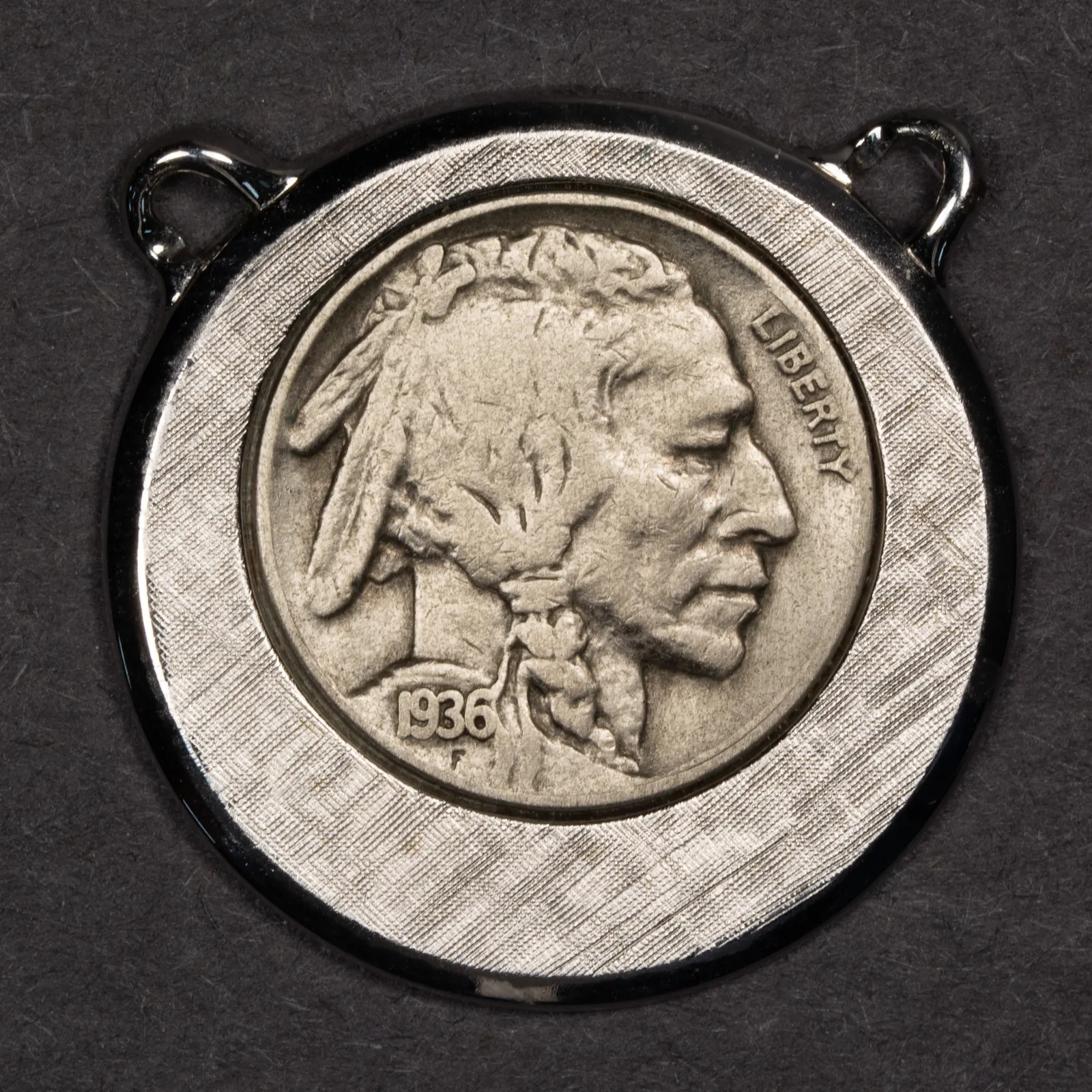 Bezel Encased 1936 5c Indian Head Buffalo Nickel - Angled Bails - Sku-x2009