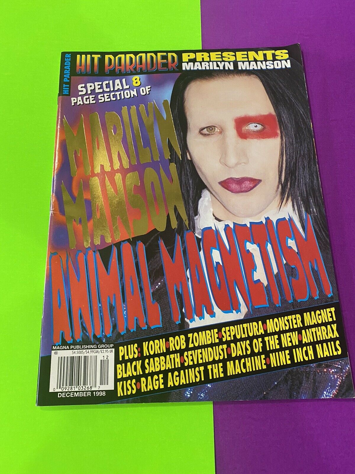 Hit Parader  Marilyn Manson Magazine Dec. 1998 Rare Vg Condition !