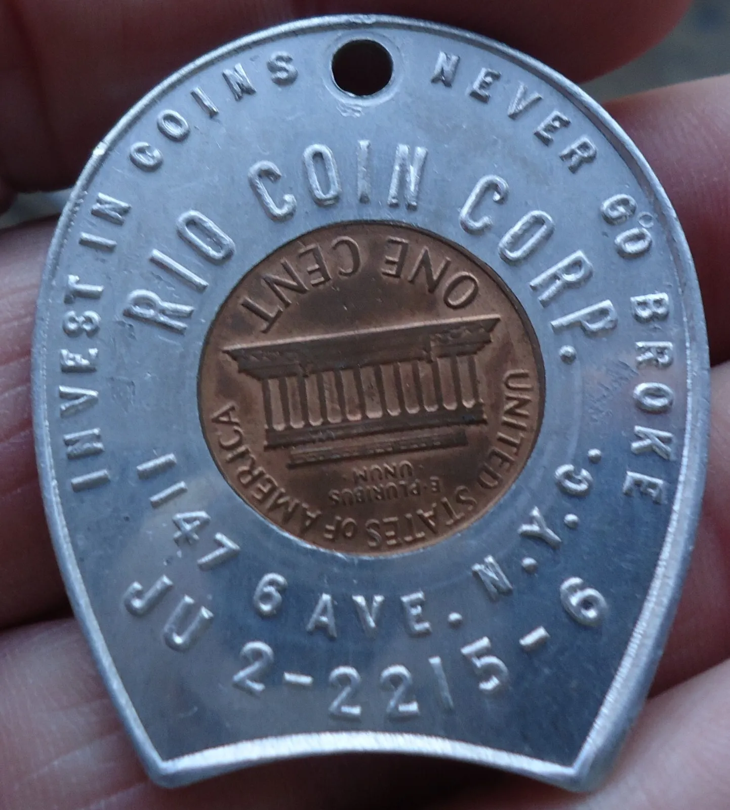 Vintage Encased Penny / Good Luck Token Rio Coin Store Nyc 1964