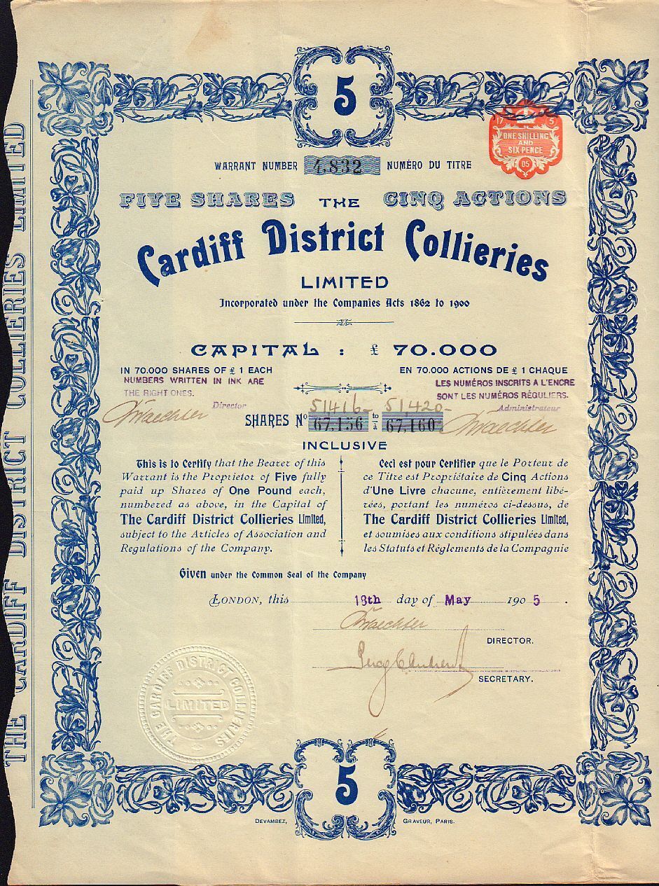 Cardiff District Colleries London 1905 Uk / Gb  Coal Mining