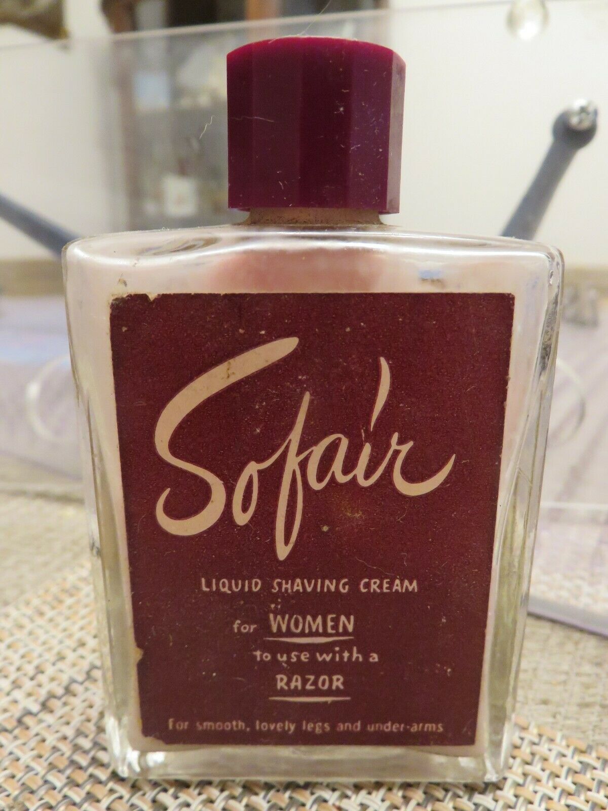 Vintage Sofair Liquid Shaving Cream For Women Clear Glass Bottle