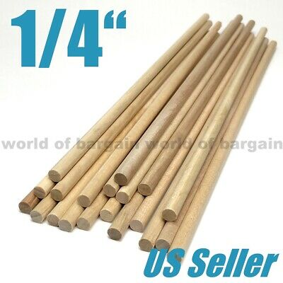 20 Ct 1/4" Wood Dowel Rods Unfinished Smooth Wooden Stick Craft Woodworking C85