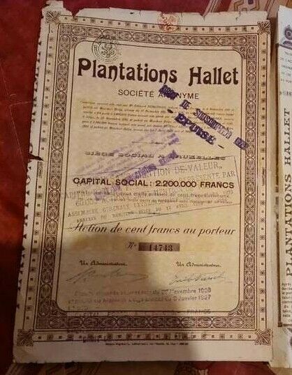 Plantation Hallet Société Anonyme Bruxelles 1929