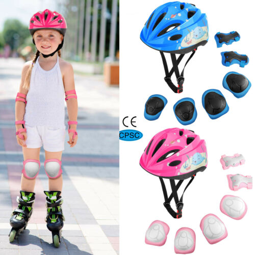 Kids Boys Girls Safety Roller Skating Bike Helmet Knee Elbow Protective Gear Set