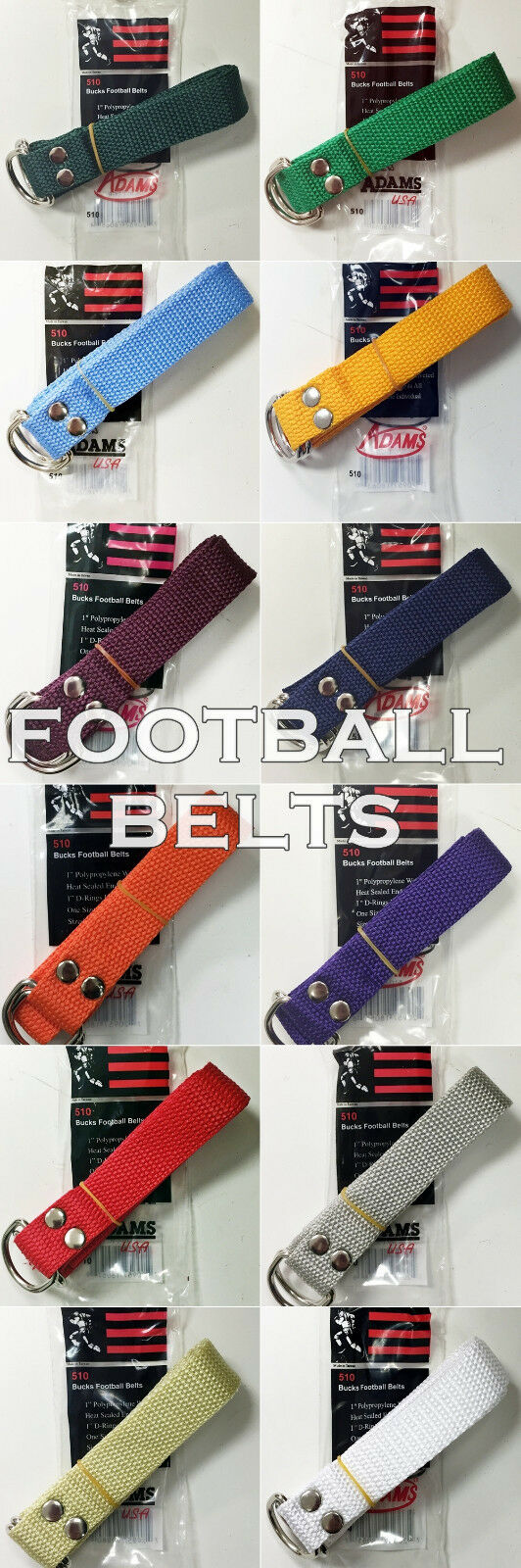 Adams 1" Wide Football Belts #510, One Size Fits Most! New!