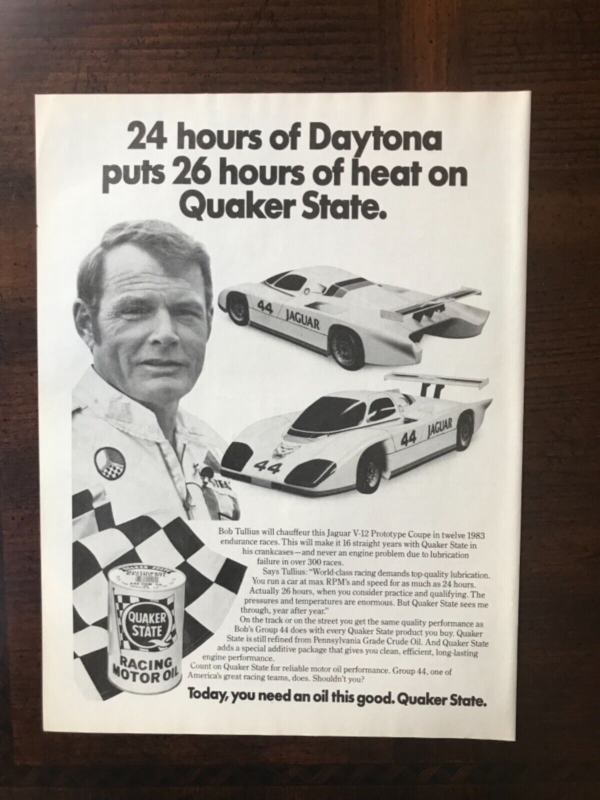 1983 Vintage Original Print Ad Quaker State Racing Motor Oil Bob Tullius