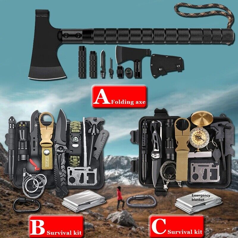 Multifunctional Folding Survival Axe & Emergency Kit Tactical Knife & Flashlight