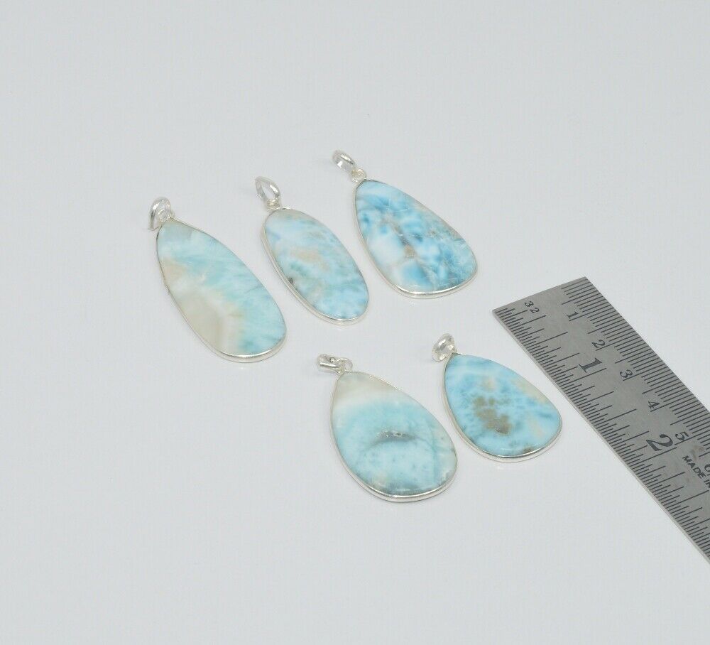 Wholesale 5pc 925 Solid Sterling Silver Natural Blue Larimar Pendant Lot  O G313