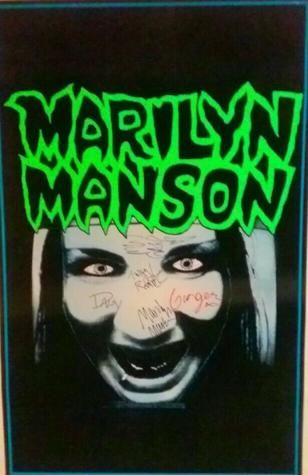 Marilyn Manson Autographed By Full Band 1st Album, 1st Black Lite Poster