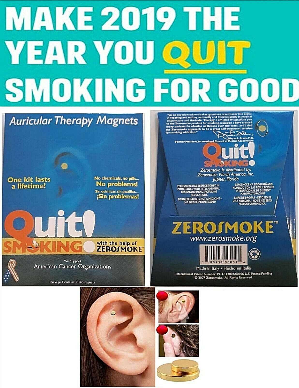Quit Stop Smoking Ear Magnet Cigarettes Magnetic Ear Acupressure Zero Smoke