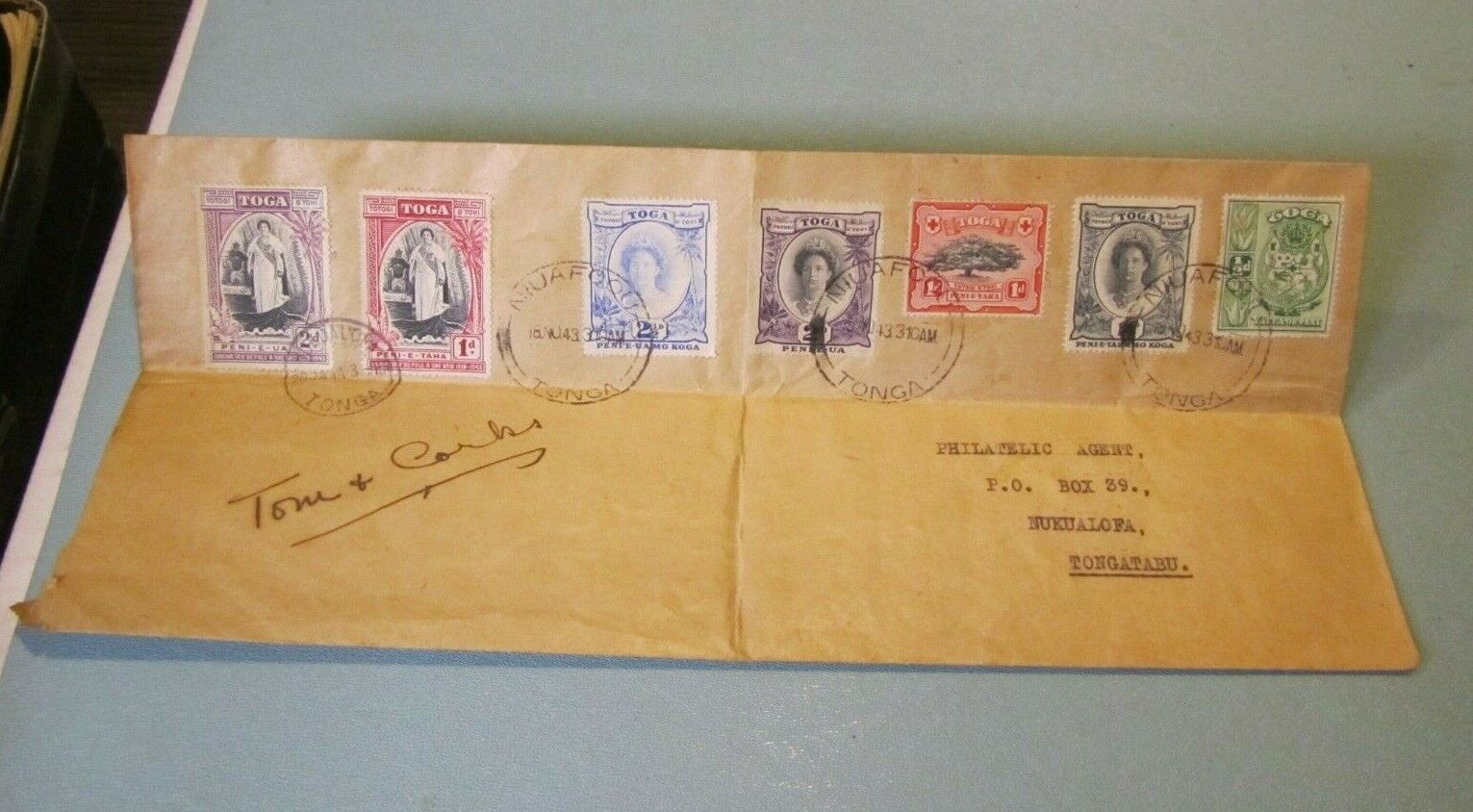 1943 Wwii Tonga Postal Cover 7 Different Stamps Niuafo'ou Nukualofa Postmarks