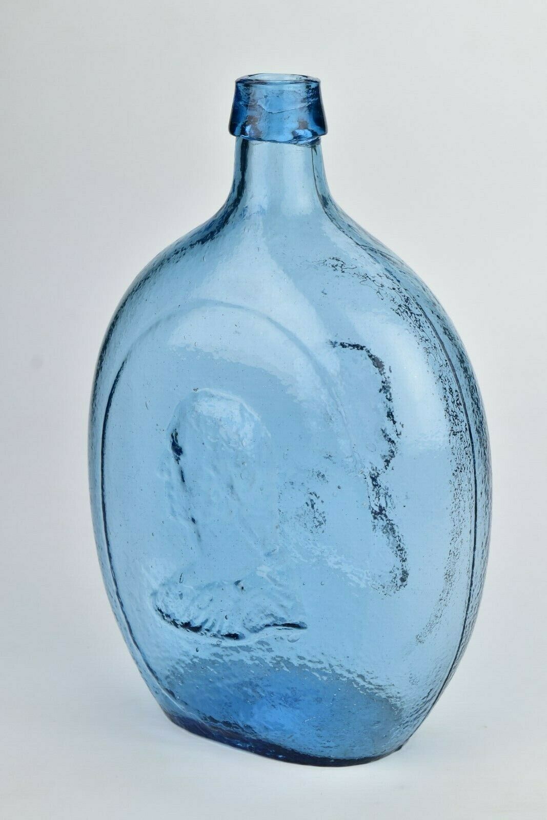 Antique American Blown Glass Washington Taylor Flask Corn Flower Sapphire Blue
