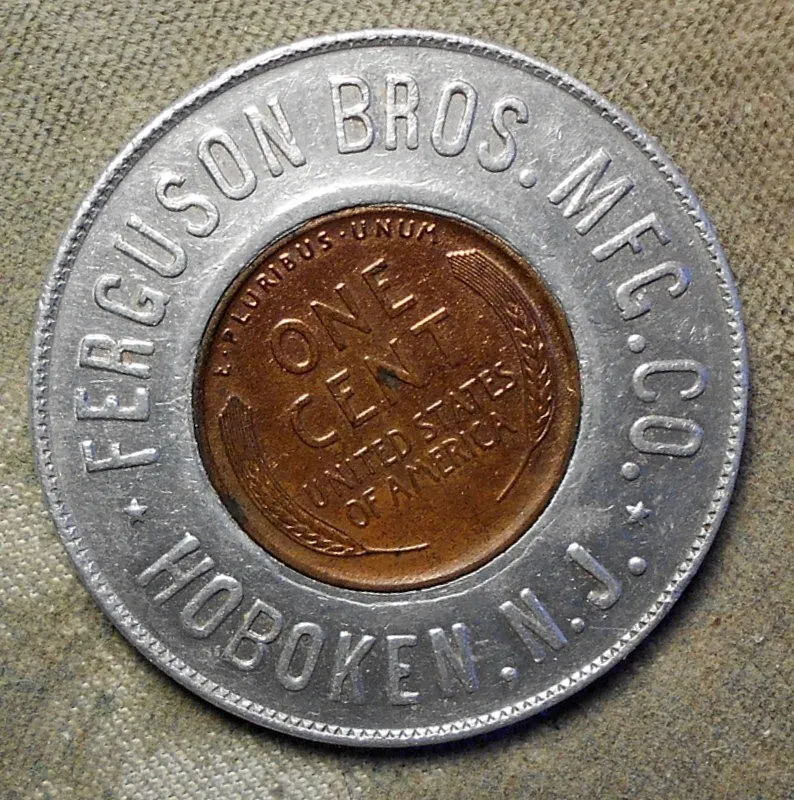 Hoboken, N.j., Ferguson Bros. Mfg. Co. Encased 1909p Lincoln 1c, 35mm, Au