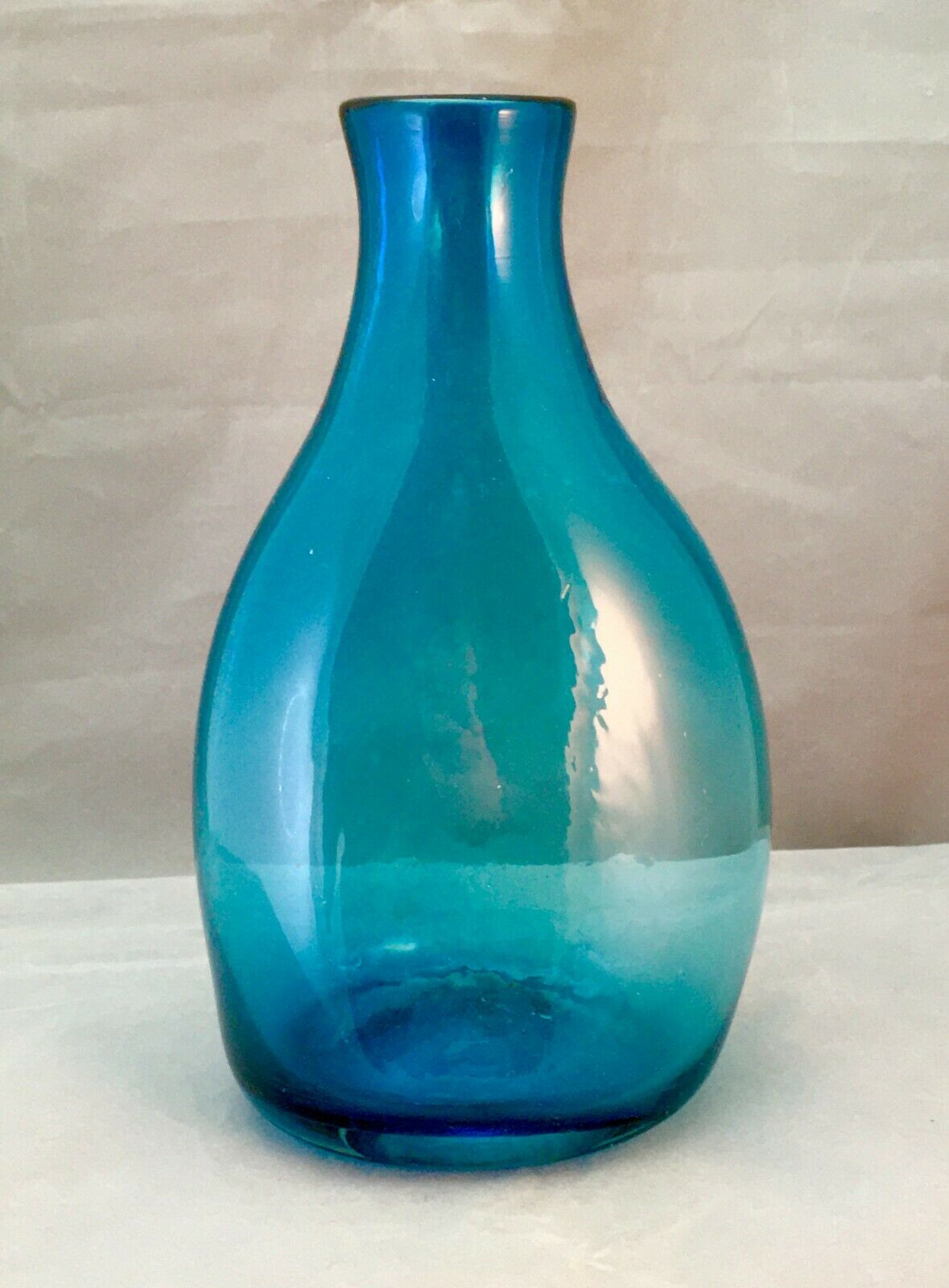 Antique/vintage Teal Blown Glass Bottle Flask Vase Pontil