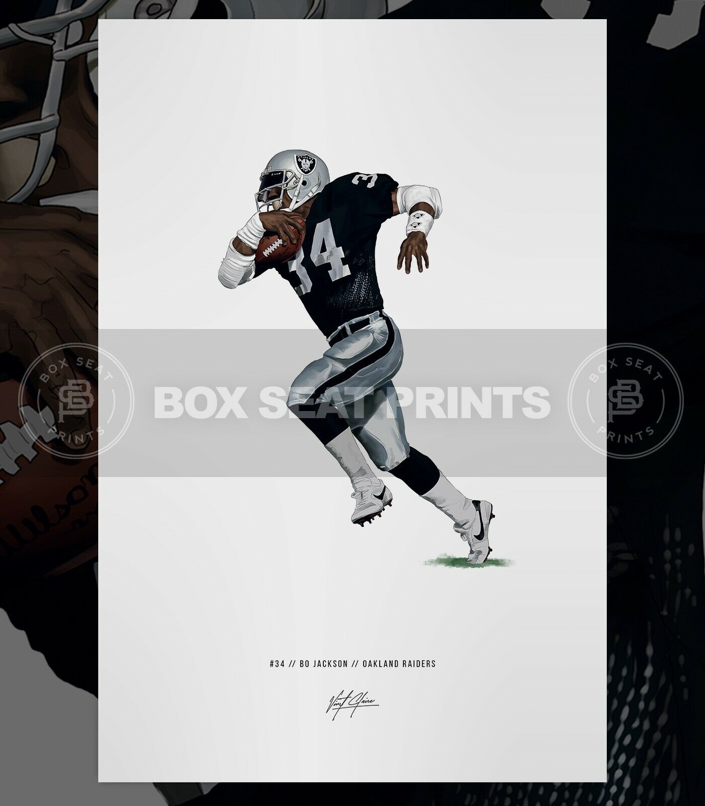Bo Jackson Poster Oakland Raiders Football Art Illustrated Print