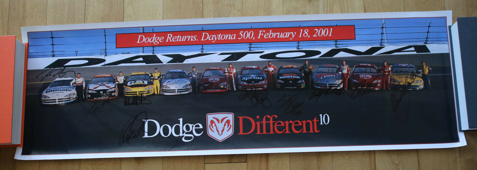Dodge Returns W/10 Autographs! Leffler, Elliott+++  2001 Nascar Poster 12x38