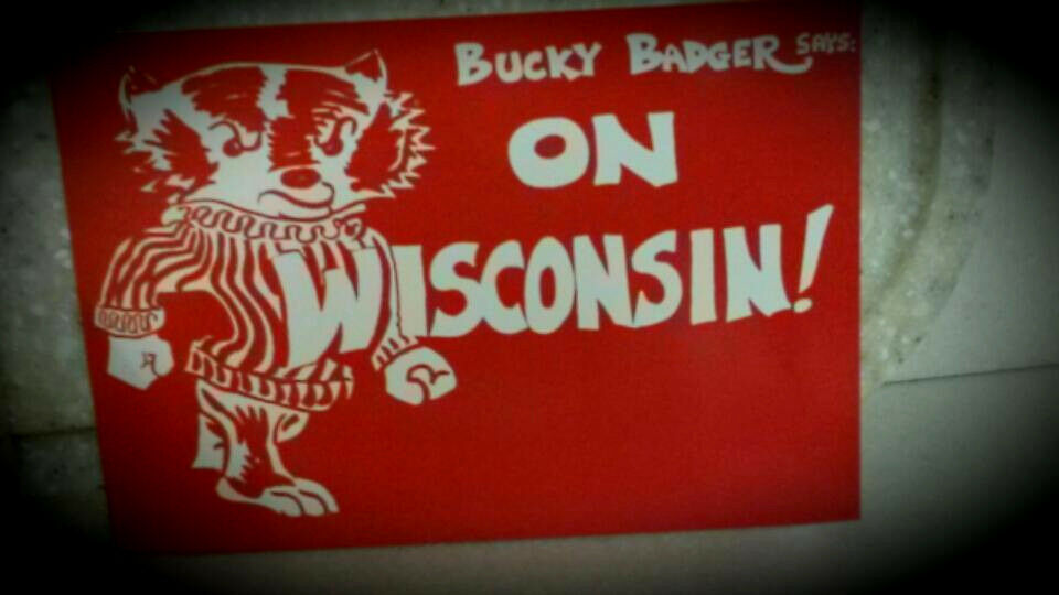 Vintage Nos Bucky Badger Post Card. Mint, Unused. Bucky Says: "on Wisconsin!"
