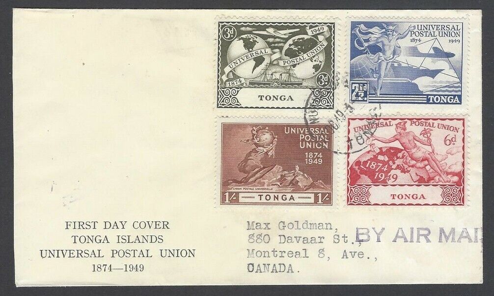 Aop Tonga 1949 Upu Fdc First Day Cover