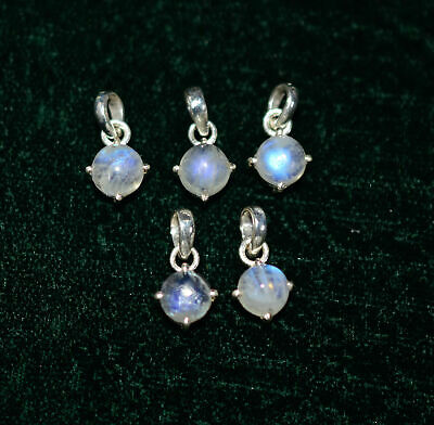 Wholesale 5pc 925 Solid Sterling Silver White Rainbow Moonstone Pendantlot C203