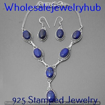 Natural Lapis Lazuli 925 Sterling Silver Plated Necklace Earring Sets N-16-196