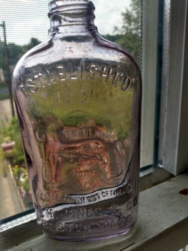 Antique Whiskey Flask Bottle Boston W.h. Jones