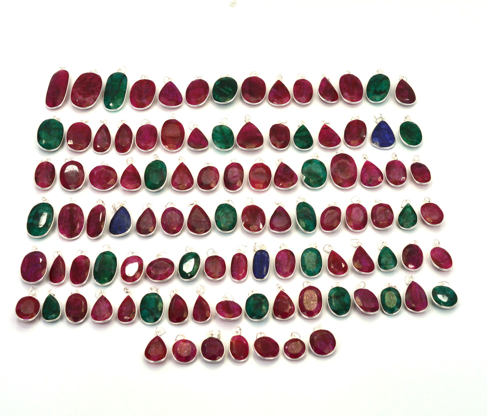 Wholesale 101pc 925 Solid Sterling Silver Faceted Red Ruby Mix Pendant Lot C186