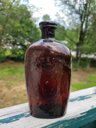 Patent Pint Whiskey Flask With Applied Top And Dimple~heavy Whittle~ Last One