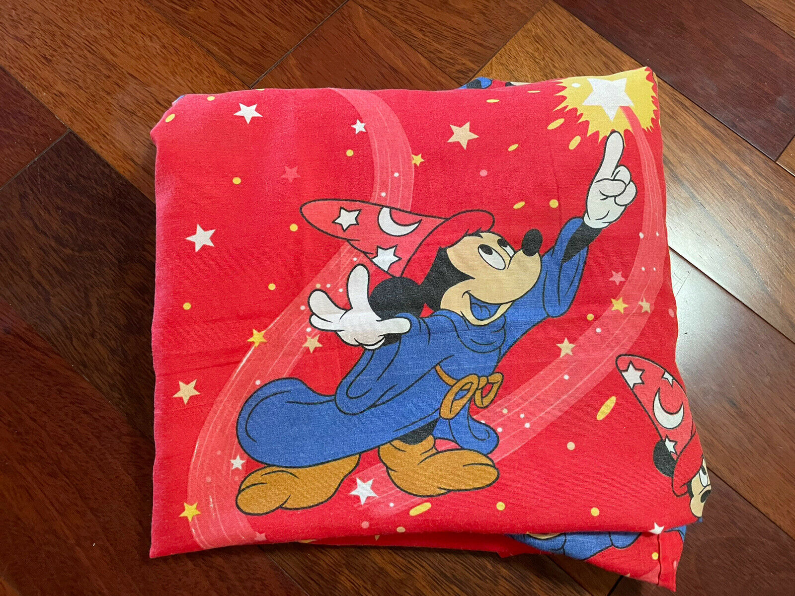 Vintage Disney Mickey Mouse Fantasia Red Fitted Sheet Fabric 75 X 61 Sorcerer