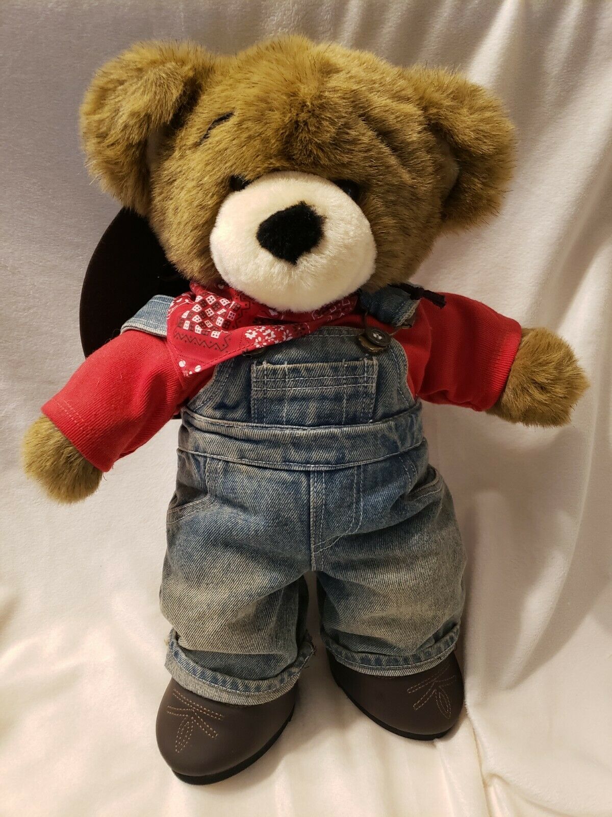 Build-a-bear Cowboy Teddy Bear With Outfit, Cowboy Boots, Overalls, Hat, Bandana