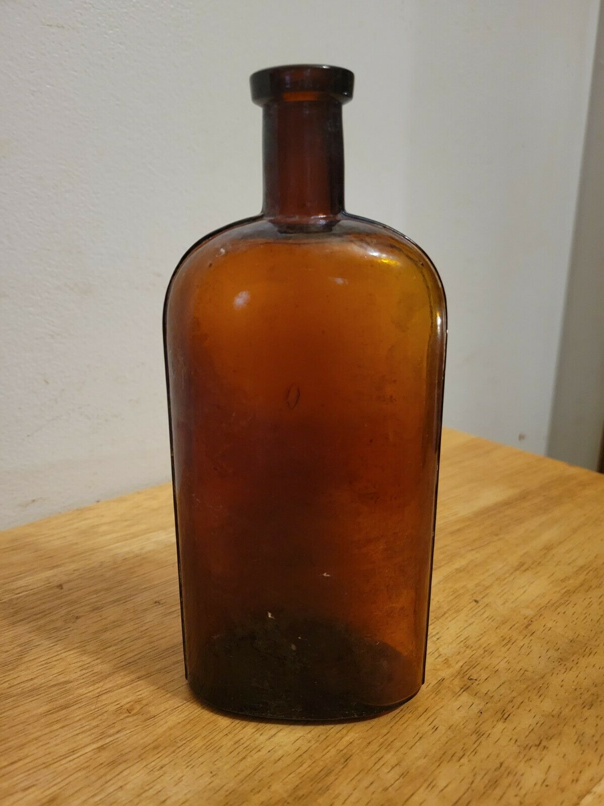 Antique Pint Size Brown Glass Bottle Whiskey Flask