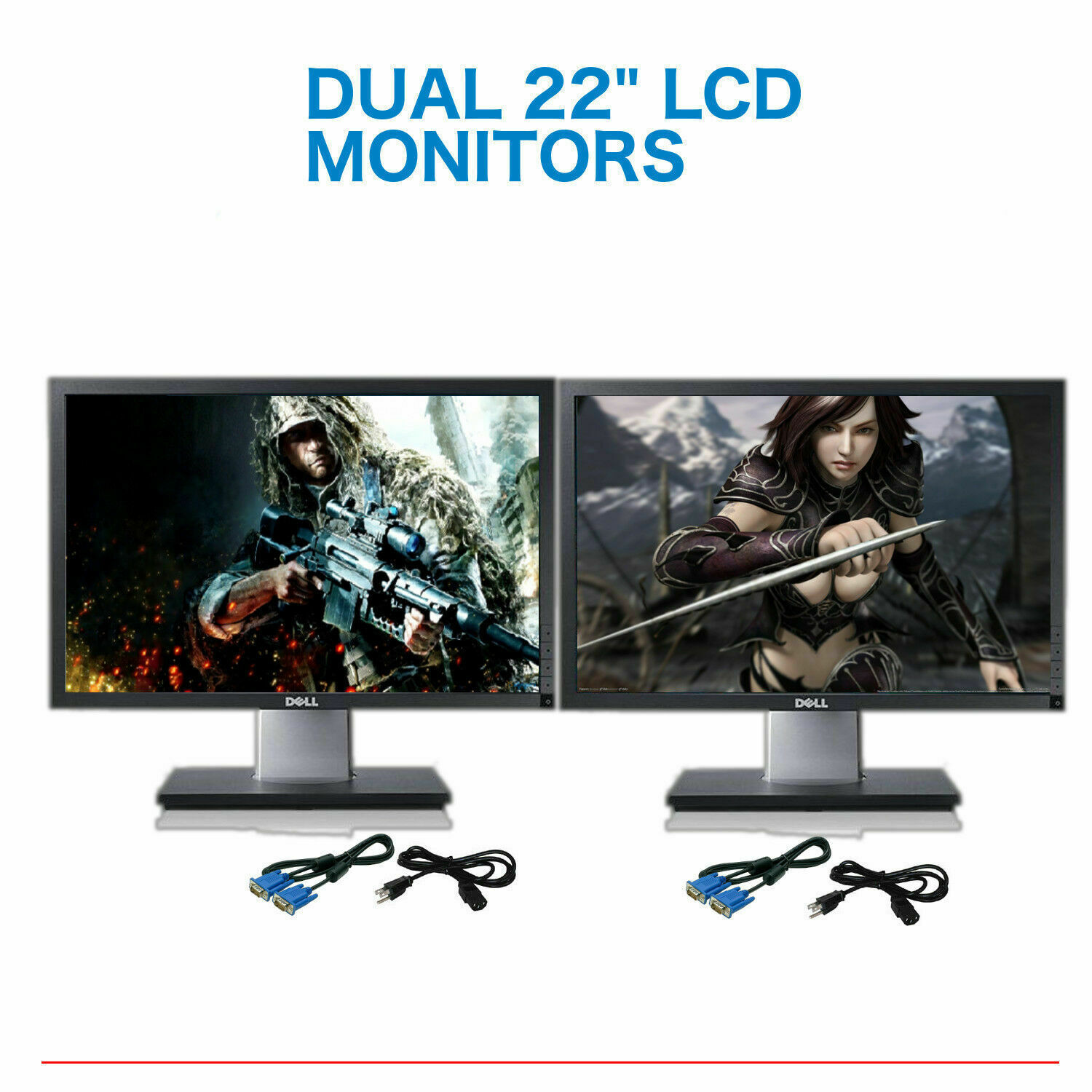 Matching Dual Dell Ultrasharp 22" Widescreen Lcd Monitors